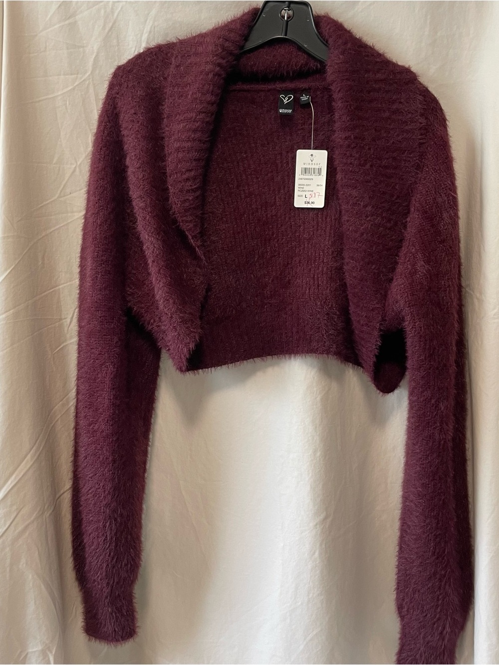 Windsor Women's Cropped Fuzzy Cardigan Sweater - Deep Burgundy